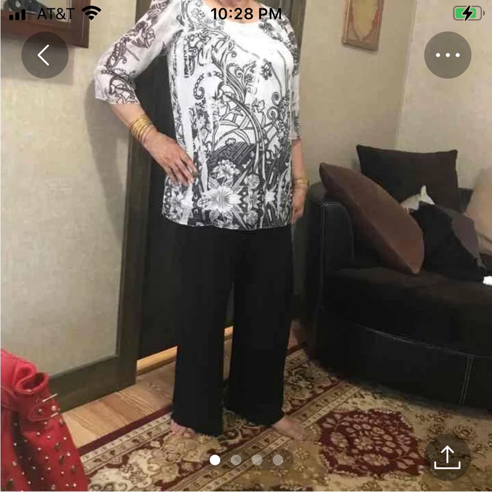 Beautiful chiffon silk white and grey print with sequins and rhinestone blouse